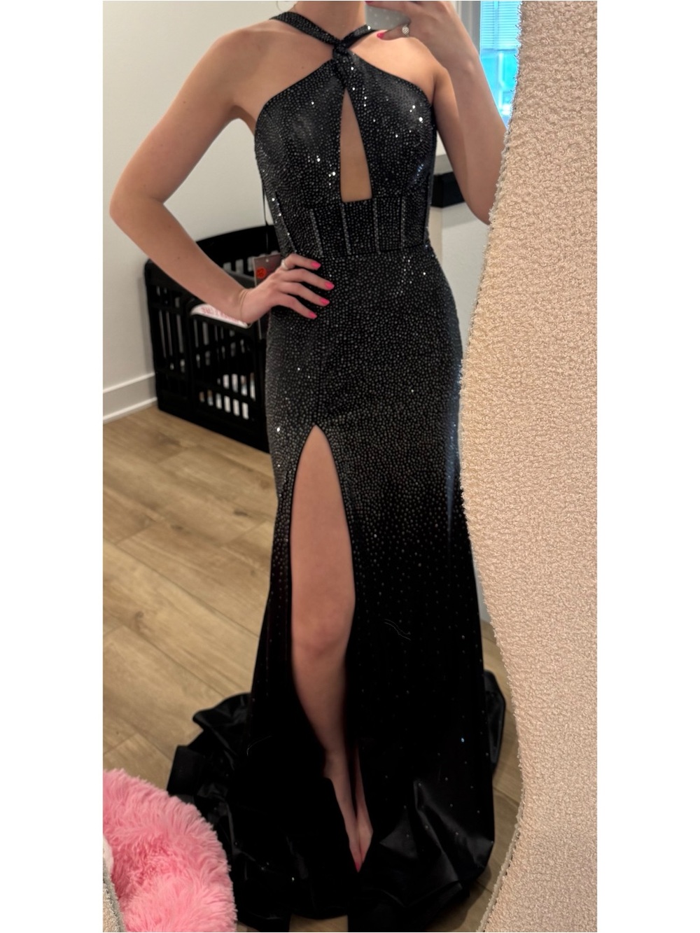 Jovani 42831A Black Rhinestone Halter Open Back Prom Gown Size 2